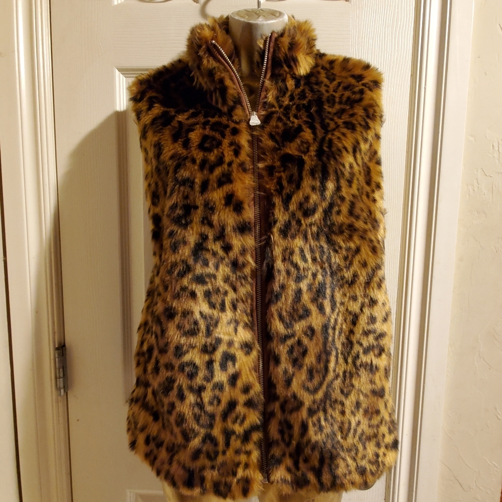 J CREW Faux Leopard Fur Women's Vest Medium